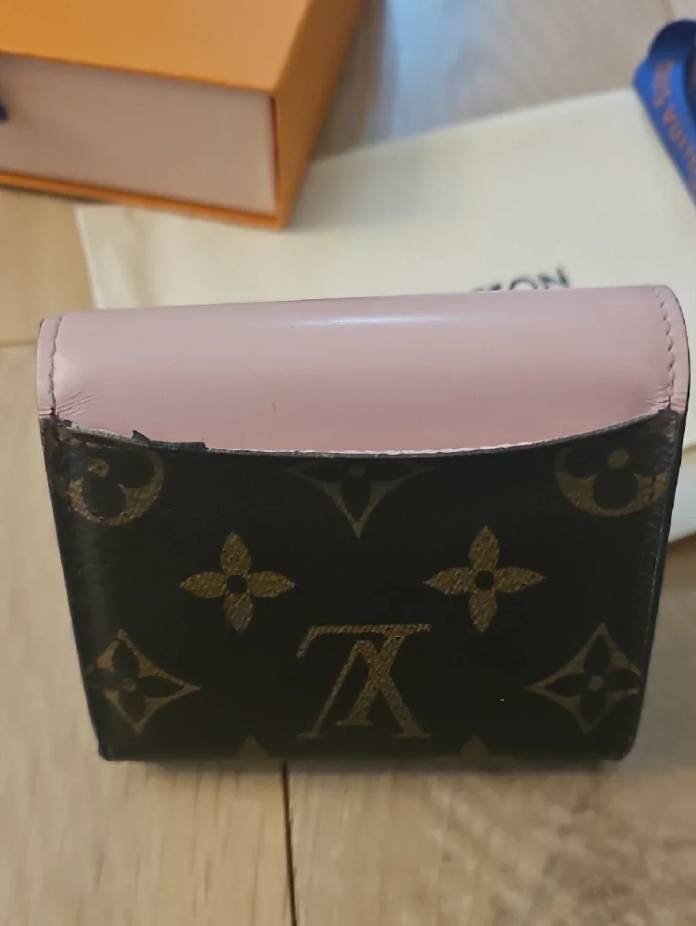 Authentic Louis Vuitton Zoe Monogram Compact Wallet with Pink Flap